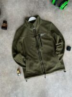 Мужская Теплая Флисовая Кофта Хаки под Горло на Молнии - Флиска с Вышивкой и Фиксаторами