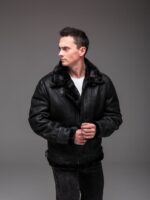 Мужская Теплая Зимняя Черная Дубленка с Мехом на Молнии