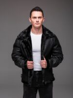 Мужская Теплая Зимняя Черная Дубленка с Мехом на Молнии