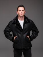 Мужская Теплая Зимняя Черная Дубленка с Мехом на Молнии