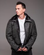 Мужская Теплая Зимняя Графитовая Дубленка с Мехом на Молнии