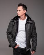 Мужская Теплая Зимняя Графитовая Дубленка с Мехом на Молнии