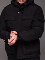 Мужская Теплая Зимняя Черная Куртка с Накладными Карманами