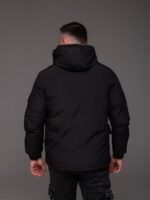 Мужская Теплая Зимняя Черная Куртка с Накладными Карманами
