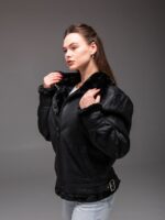 Женская Черная Кожаная Дубленка на Меху