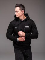 Мужское Базовое Черное Худи Теплое на Флисе с Надписью