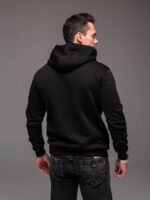 Мужское Базовое Черное Худи Теплое на Флисе с Надписью