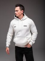 Мужское Базовое Белое Худи Теплое на Флисе с Надписью