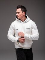 Мужское Базовое Белое Худи Теплое на Флисе с Надписью