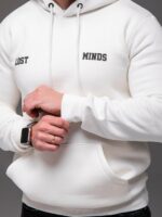 Мужское Базовое Белое Худи Теплое на Флисе с Надписью