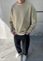 Мужской Базовый Бежевый Свитшот Оверсайз - Хлопковый Вареный