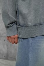 Мужской Оверсайз Свитшот Серый с Принтом - Хлопковый Вареный со Швами Наружу