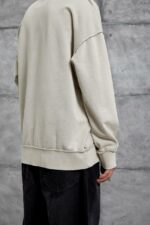 Мужской Оверсайз Свитшот Бежевый с Принтом - Хлопковый Вареный со Швами Наружу