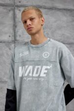 Мужской Серый Вареный Свитшот Оверсайз с Принтом и Двойным Рукавом