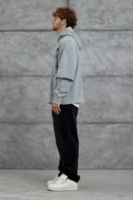 Мужское Вареное Серое Худи Оверсайз с Надписями и Двойными Рукавами