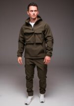 Мужской Теплый Костюм Хаки Softshell на Флисе (Анорак + Штаны)