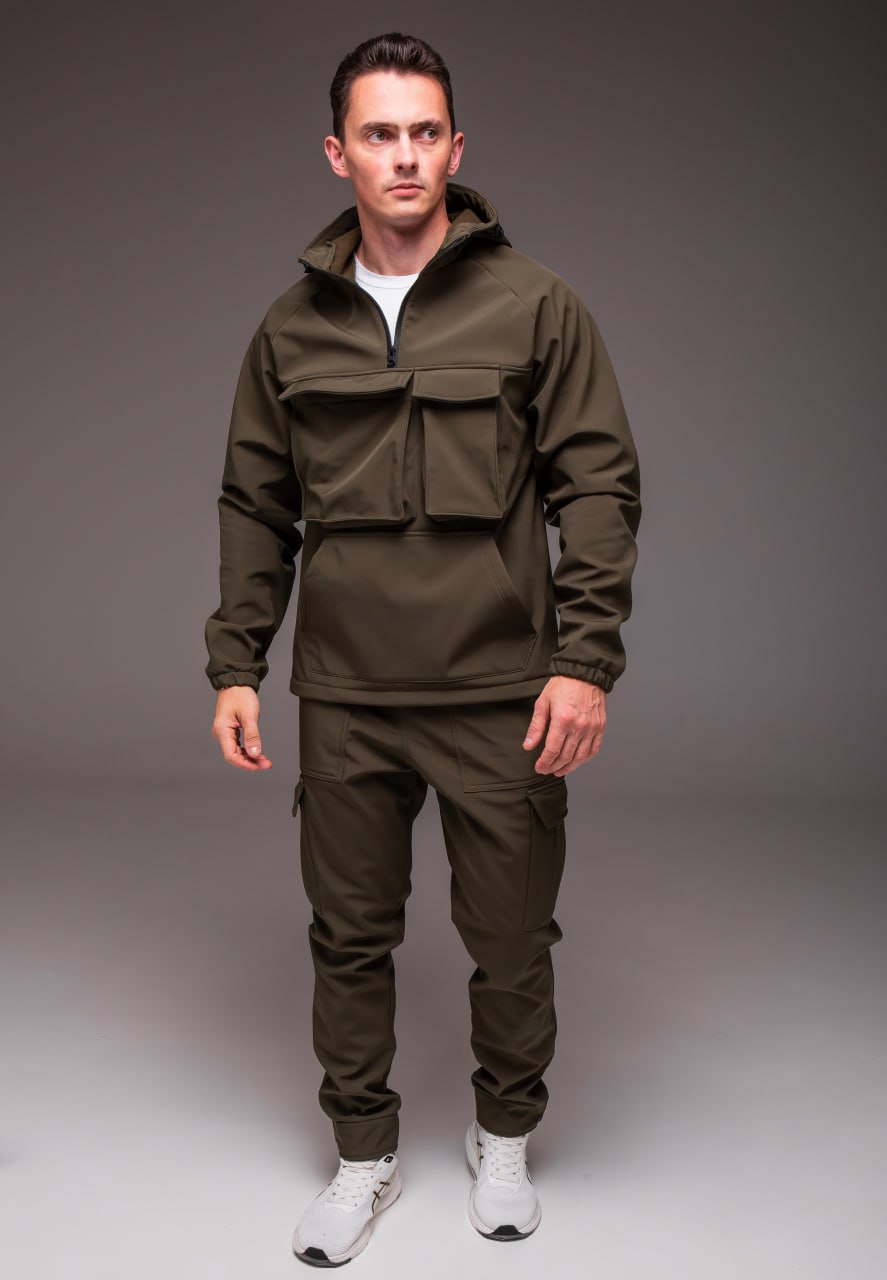 photo_2026-01-10_12-59-46 Мужской Теплый Костюм Хаки Softshell на Флисе (Анорак + Штаны)