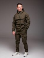 Мужской Теплый Костюм Хаки Softshell на Флисе (Анорак + Штаны)