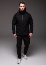 Мужской Теплый Черный Костюм Softshell на Флисе - Ветровка + Штаны