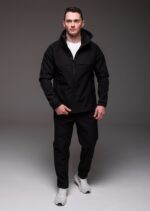 Мужской Теплый Черный Костюм Softshell на Флисе - Ветровка + Штаны