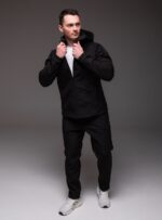 Мужской Теплый Черный Костюм Softshell на Флисе - Ветровка + Штаны