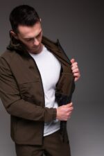 Мужской Теплый Костюм Хаки Softshell на Флисе - Ветровка + Штаны