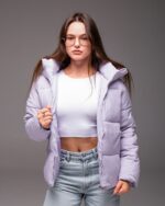 Женская Демисезонная Стеганая Лавандовая Куртка с Капюшоном