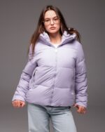 Женская Демисезонная Стеганая Лавандовая Куртка с Капюшоном