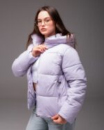 Женская Демисезонная Стеганая Лавандовая Куртка с Капюшоном