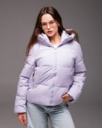 Женская Демисезонная Стеганая Лавандовая Куртка с Капюшоном