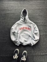 Мужское Серое Худи "Harvard" Оверсайз на Флисе