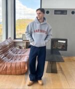 Мужское Серое Худи "Harvard" Оверсайз на Флисе