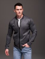 Мужской Классический Замшевый Темно-Серый Бомбер Кэжуал на Молнии