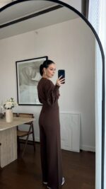 Женский Базовый Трикотажный Коричневый Костюм на Молнии (Кофта + Штаны)