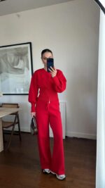 Женский Базовый Трикотажный Красный Костюм на Молнии (Кофта + Штаны)