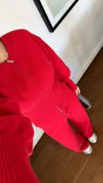 Женский Базовый Трикотажный Красный Костюм на Молнии (Кофта + Штаны)