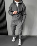 Мужской Теплый Базовый Флисовый Серый Костюм на Молнии (Худи + Штаны) (Копировать)
