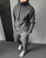 Мужской Теплый Базовый Флисовый Серый Костюм на Молнии (Худи + Штаны) (Копировать)