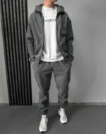 Мужской Теплый Базовый Флисовый Серый Костюм на Молнии (Худи + Штаны) (Копировать)