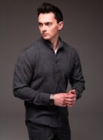 Мужская Базовая Графитовая Рубашка Вельвет на Пуговицах