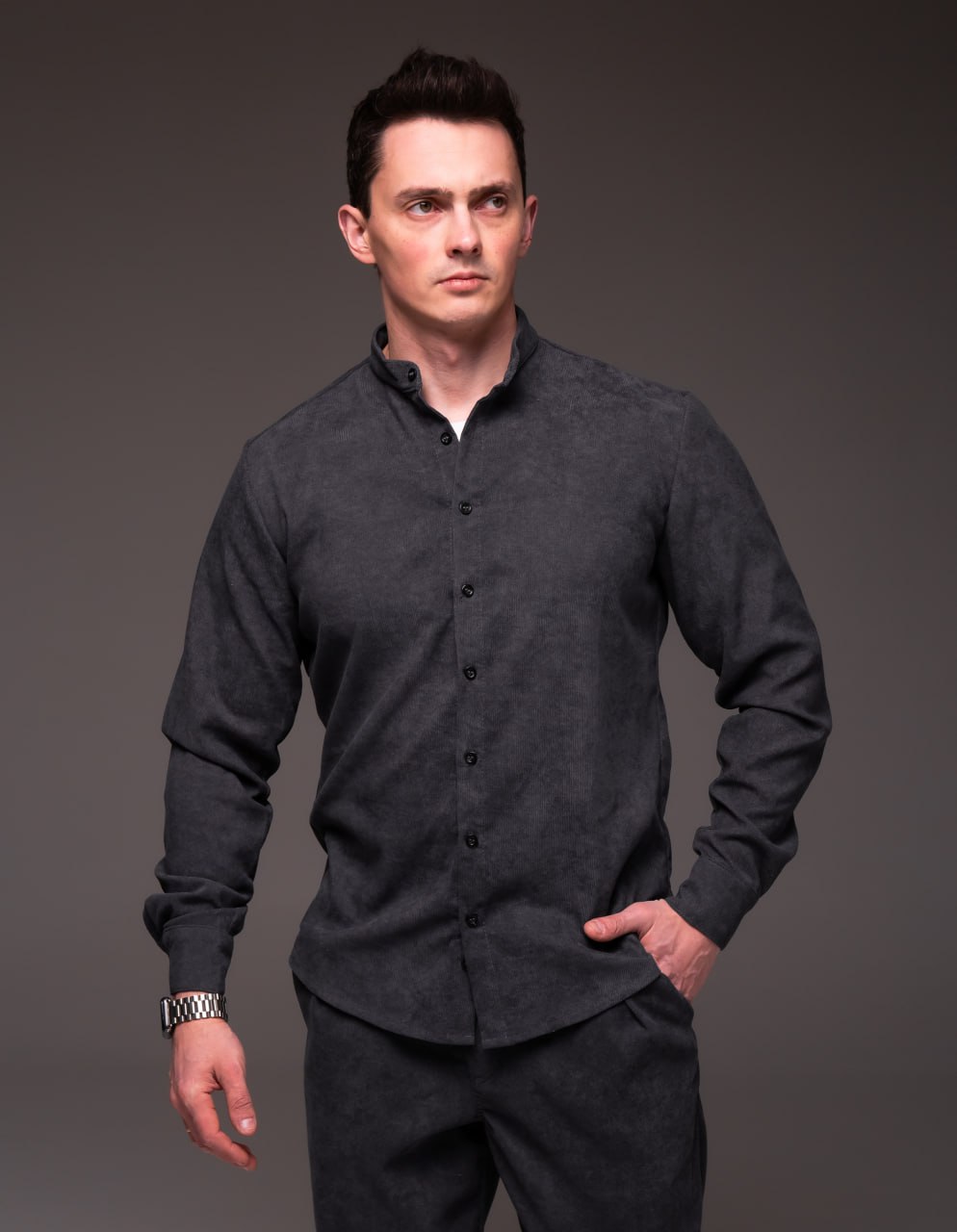 photo_2026-01-11_14-46-56 Мужская Базовая Графитовая Рубашка Вельвет на Пуговицах