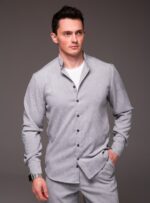 Мужская Базовая Серая Рубашка Вельвет на Пуговицах