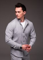 Мужская Базовая Серая Рубашка Вельвет на Пуговицах