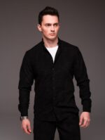 Мужская Базовая Черная Рубашка Вельвет на Пуговицах