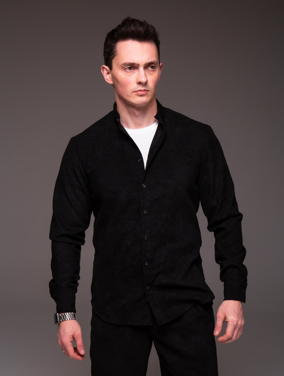 photo_2026-01-11_14-47-06 Мужская Базовая Черная Рубашка Вельвет на Пуговицах