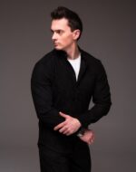 Мужская Базовая Черная Рубашка Вельвет на Пуговицах