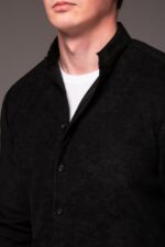 Мужская Базовая Черная Рубашка Вельвет на Пуговицах