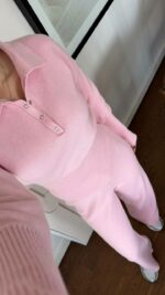 Женский Базовый Трикотажный Розовый Костюм - Кофта Поло + Свободные Штаны