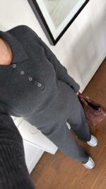 Женский Базовый Трикотажный Графитовый Костюм - Кофта Поло + Свободные Штаны