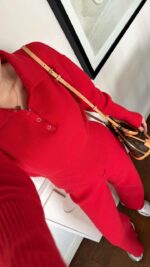 Женский Базовый Трикотажный Красный Костюм - Кофта Поло + Свободные Штаны